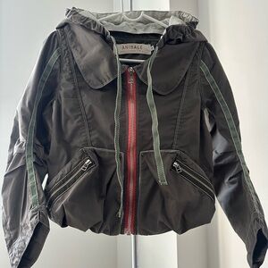 Animale Olive Bomber Jacket with Red Zipper